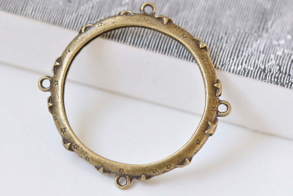 6 pcs Antique Bronze Circle Connector Pendants 43mm A3121
