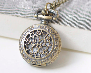 1 PC Antique Bronze Star Pocket Watch Necklace