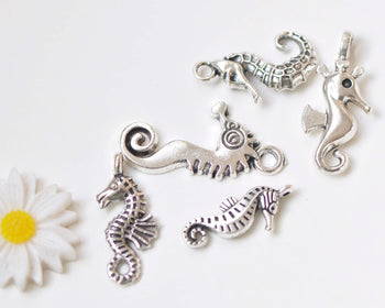 Antique Silver Seahorse Charms Mixed Style Set of 5 A1526