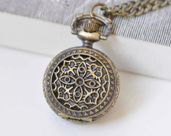 Antique Bronze Small Pocket Watch Necklace Set of 1 A6639