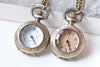 1 PC Antique Bronze Faceted Clear/Brown Pocket Watch Necklace