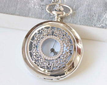 1 PC Platinum Pocket Watch Necklace A5406