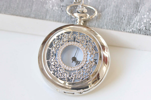 1 PC Platinum Pocket Watch Necklace A5406