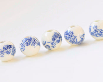 20 pcs Dragon Blue Porcelain Beads 6mm/8mm/10mm/12mm/14mm
