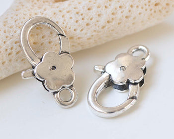 10 pcs Antiqued Silver Flower Lobster Clasps 13x27mm A618