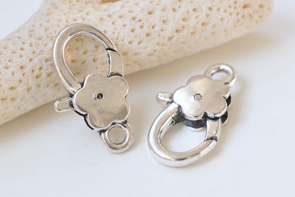 10 pcs Antiqued Silver Flower Lobster Clasps 13x27mm A618