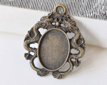 Dragon Base Settings Antique Bronze Oval Pendant Tray Set of 10 A3001