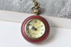 1 PC Antique Bronze Red Wood Pocket Watch Necklace A1139