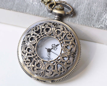 1 PC Antique Bronze Steampunk Pocket Watch Necklace A1378