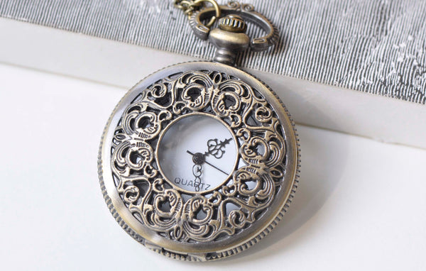 1 PC Antique Bronze Steampunk Pocket Watch Necklace A1378