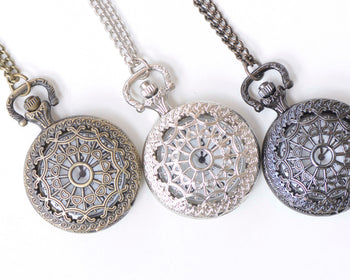 1 PC Antique Bronze/Platinum/Black Spider Cobweb Pocket Watch Necklace