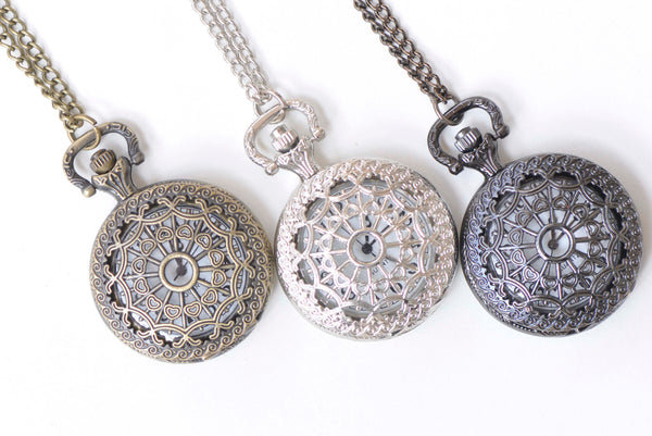 1 PC Antique Bronze/Platinum/Black Spider Cobweb Pocket Watch Necklace