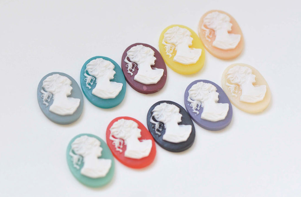 10 pcs Resin Victorian Lady Cameo Cabochon Assorted Color A5898