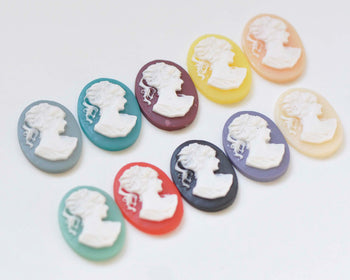 10 pcs Resin Victorian Lady Cameo Cabochon Assorted Color A5898