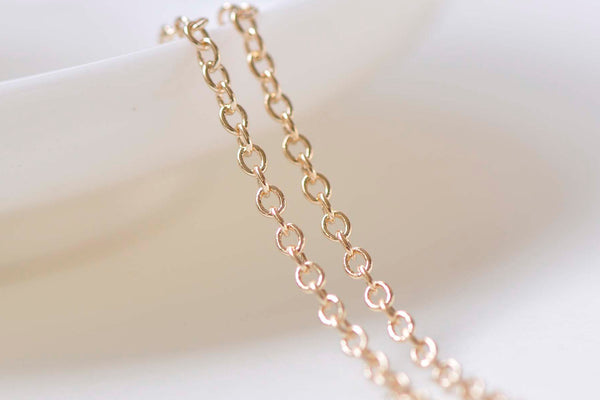 6.6ft (2m) 24K Champagne Gold Oval Cable Chain Link 2mm A2382