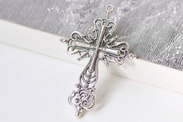 10 pcs Antique Silver Filigree Cross Pendants Charms 42x63mm A1790