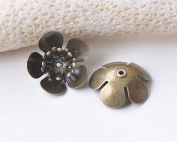 10 pcs Antique Bronze Brass 3D Plum Flower Bead Caps Findings A2199