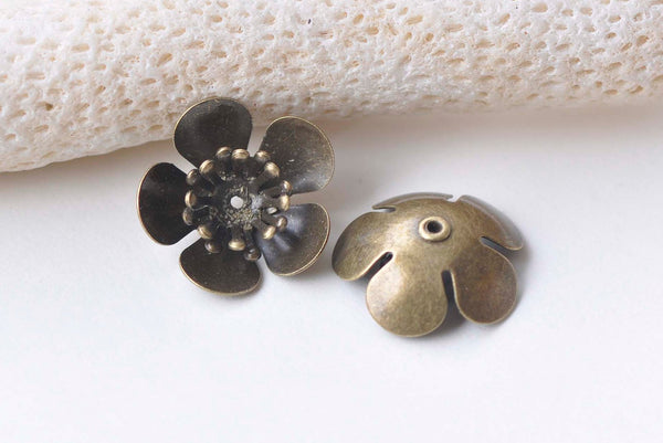 10 pcs Antique Bronze Brass 3D Plum Flower Bead Caps Findings A2199