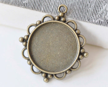 10 pcs Antique Bronze Dotted Pendant Tray Settings 25mm A4784
