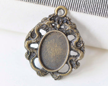 Dragon Settings Antique Bronze Oval Pendant Tray Set of 20 A696