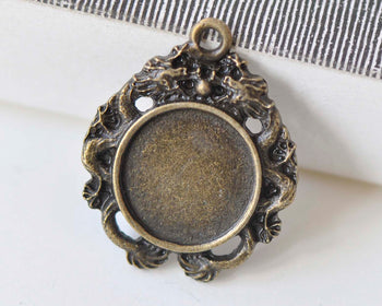 Dragon Base Antique Bronze Round Pendant Tray 18mm Set of 10 A3058