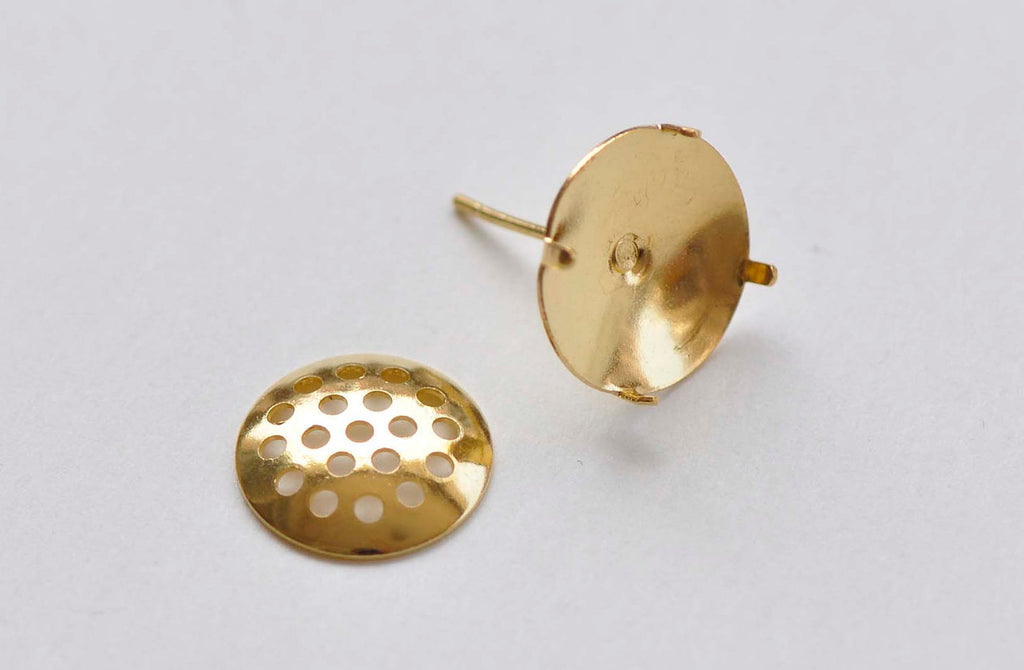 10 Pairs Gold Perforated Sieve Earring Post A6185 – VeryCharms