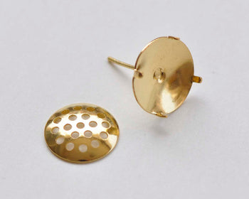 10 Pairs Gold Perforated Sieve Earring Post A6185