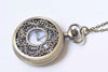 Antique Bronze Large Filigree Round Pocket Watch Necklace Set of 1 A470