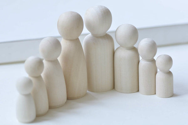 One Set of 8 Unfinished Solid Wood Peg Toy People Family Doll A1704