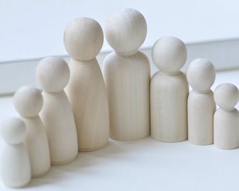 Unfinished Solid Wood Peg Toy People Family Doll Bodies Set of 6