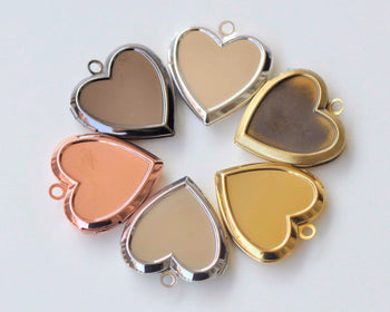 4 pcs Flat Back Bezel Heart Photo Memory Locket Pendants