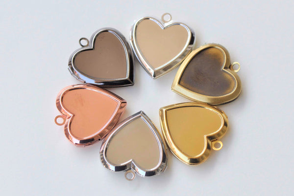 4 pcs Flat Back Bezel Heart Photo Memory Locket Pendants