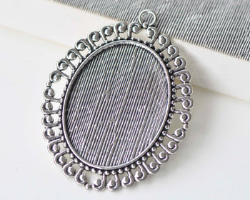 6 pcs Antique Silver Oval Pendants Tray 30x40mm Bezel A7701