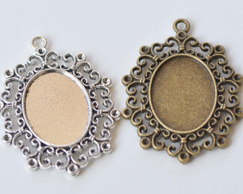 10 pcs Antique Silver/Bronze Oval Pendant Tray Match 18x25mm Cabochon
