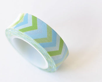 Green Washi Tape/ Blue Chevron Japanese Masking Tape 15mm wide x 10M Roll A12463