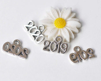 30 pcs Antique Silver New Year 2019 2020 Charms 10x13mm