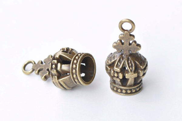 5 pcs Antique Bronze Large 3D Crown Charms  18x38mm A7793