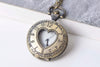 Antique Bronze Cut Out Heart Cover Round Pocket Watch Necklace A5942