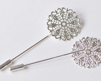 Shiny Silver Stick Lapel Pin Clutch 50mm With 25mm Pad Set of 10 A4555