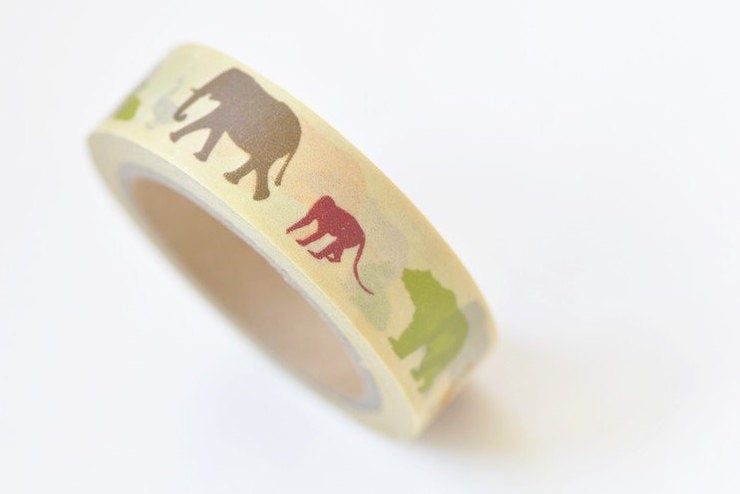 Animals Deco Tape Elephant Monkey Bear Adhesive Washi Tape 15mm Wide x 10M Roll A13305