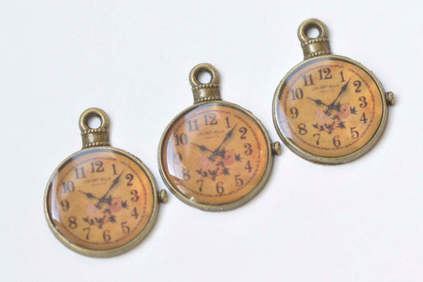 10 pcs Antique Bronze Enamel Clock Charms Size  20x25mm A7170