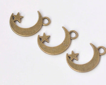 20 pcs Antique Bronze Crescent Moon Star Charms 11x17mm A7448