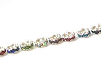 20 pcs Silver Rondelle Rhinestone Spacer Beads 6mm Mixed Color A3569