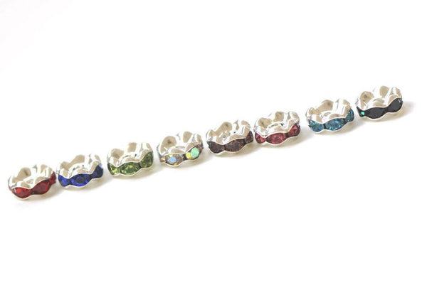 20 pcs Silver Rondelle Rhinestone Spacer Beads 6mm Mixed Color A3569