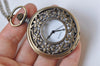 Antique Bronze Large Flower Leaf Pocket Watch Necklace Set of 1 A2164