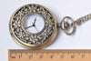 Antique Bronze Large Flower Leaf Pocket Watch Necklace Set of 1 A2164
