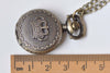 Antique Bronze Small Crown Round Pocket Watch Necklace Set of 1