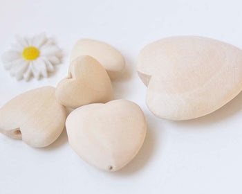 One Set of 10 Unfinished Wood Heart Beads 20mm/25mm/30mm/40mm