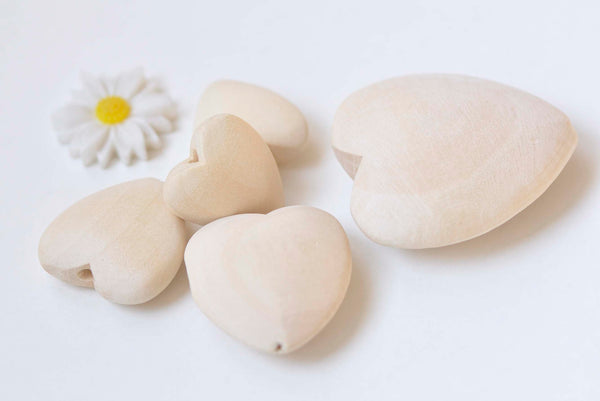 One Set of 10 Unfinished Wood Heart Beads 20mm/25mm/30mm/40mm