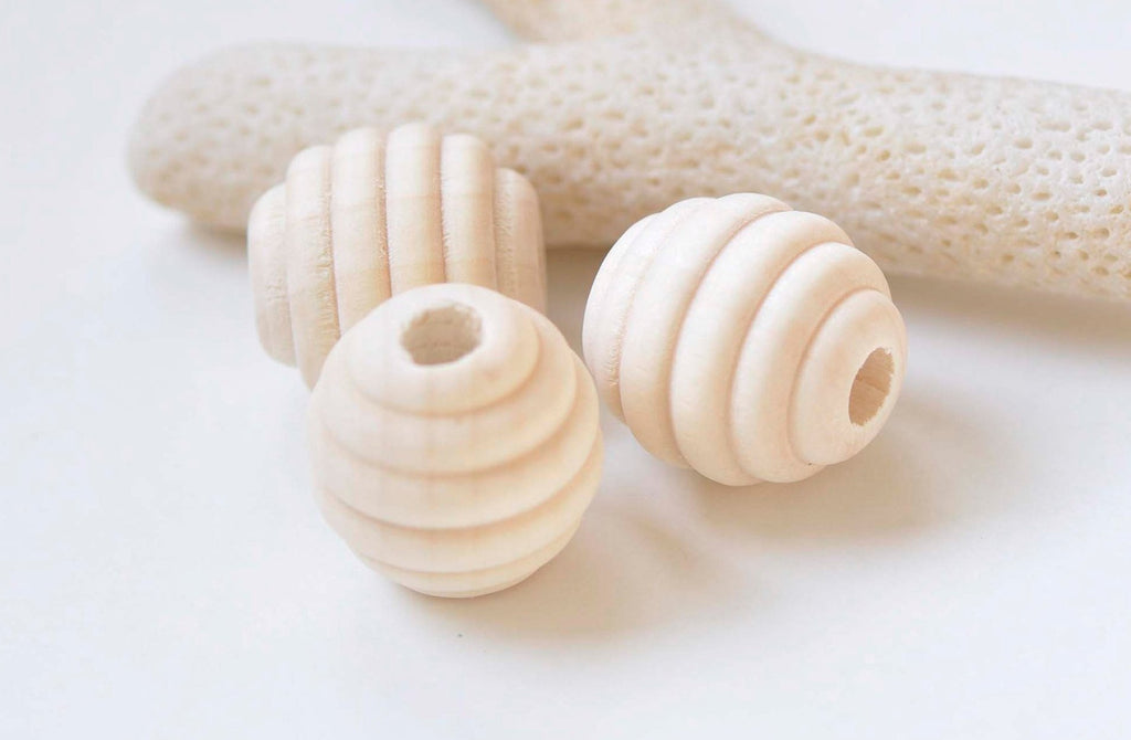20 pcs Unvarnished Beech Wood Baby Teething Beehive Beads A7428